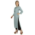 thumbnail image 3 of Moomaya Solid Long Kurti For Women Cotton Tunic 3/4 Sleeve Ethnic Formal Kurta w/ Pockets, 3 of 5
