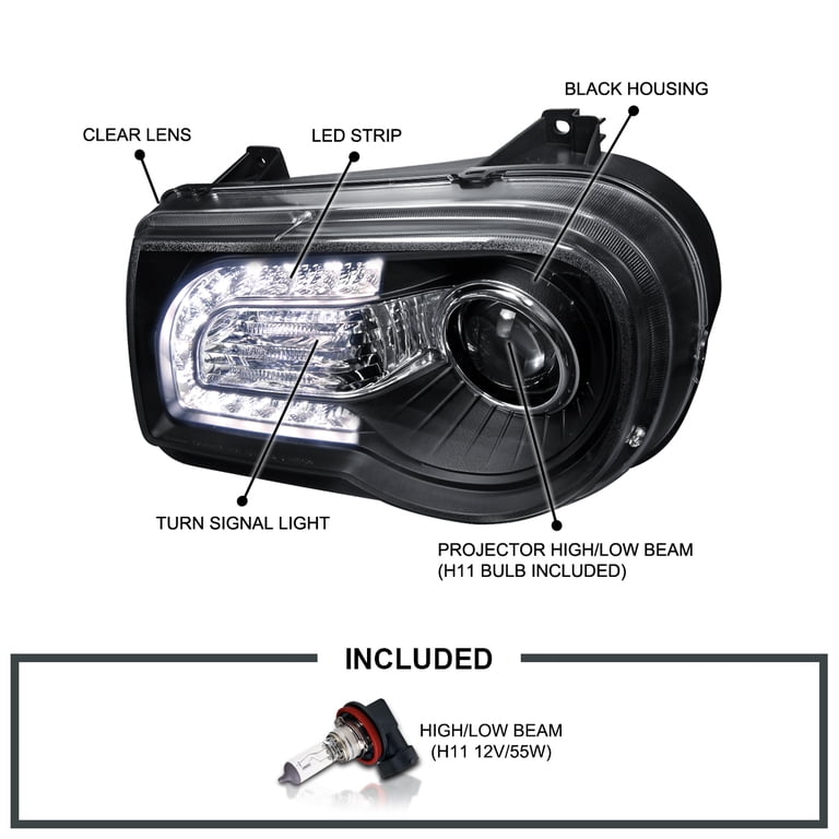 Chrysler 300C 2005-2010 Black Dual Halo Projector Headlights with