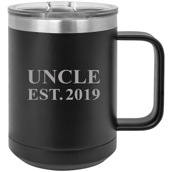Uncle Established EST. 2019 Stainless Steel Vacuum Insulated 15 Oz Travel Coffee Mug with Slider Lid, Black