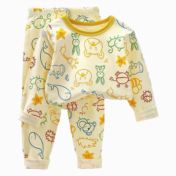 masbird Toddler Kids Pajamas 2pcs Long Sleeves Pjs Sets Print PJs for Girls Boys Fall Winter Sleepwear 6-12 Months 12-24 Months 2t 3t 4t 5t 6t 7t 8t 9t Children(Yellow,5-6 Y)