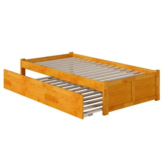 Concord Twin Extra Long Bed with Footboard and Twin Extra Long Trundle in Caramel