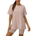 thumbnail image 3 of Shadoumai Womens 2 Piece Sets Summer Outfits Lounge Set Oversized Crewneck Tshirts Biker Shorts Sets Casual Matching Clothing, 3 of 6