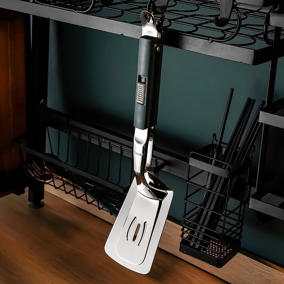 2-In-1 Stainless Steel Multifunctional Spatula Tong - Heavy-Duty Flipping Fish Steak Clip, Heat-Resistant Kitchen Tool for Grilling, Frying, Cooking, Turning Food, 2.56*11.42in, Green