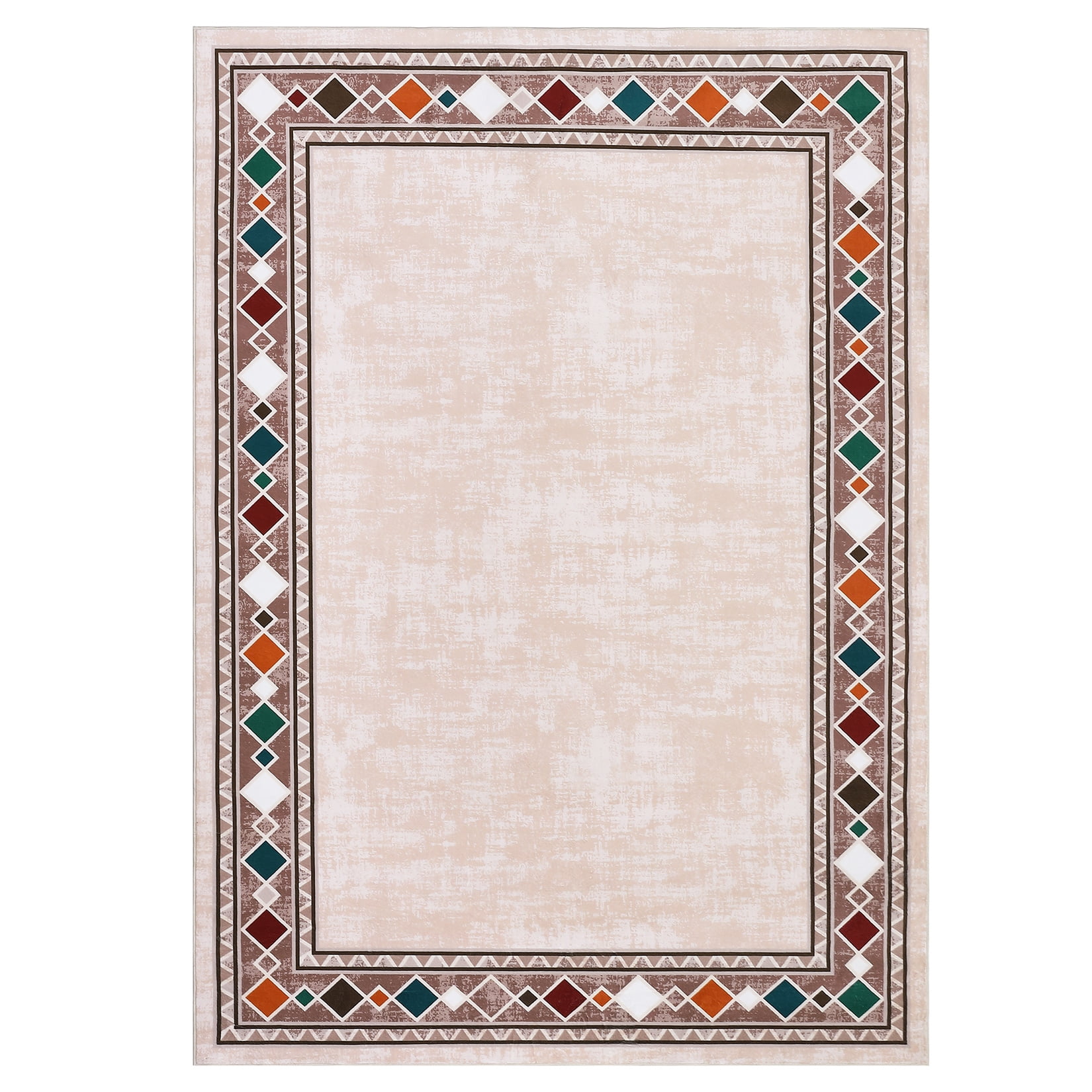 GlowSol 10'x13' Large Area Rug Modern Bordered Area Rug for Living Room Bedroom Geometric Border Non-Slip Stain Resistant Accent Rug, Beige