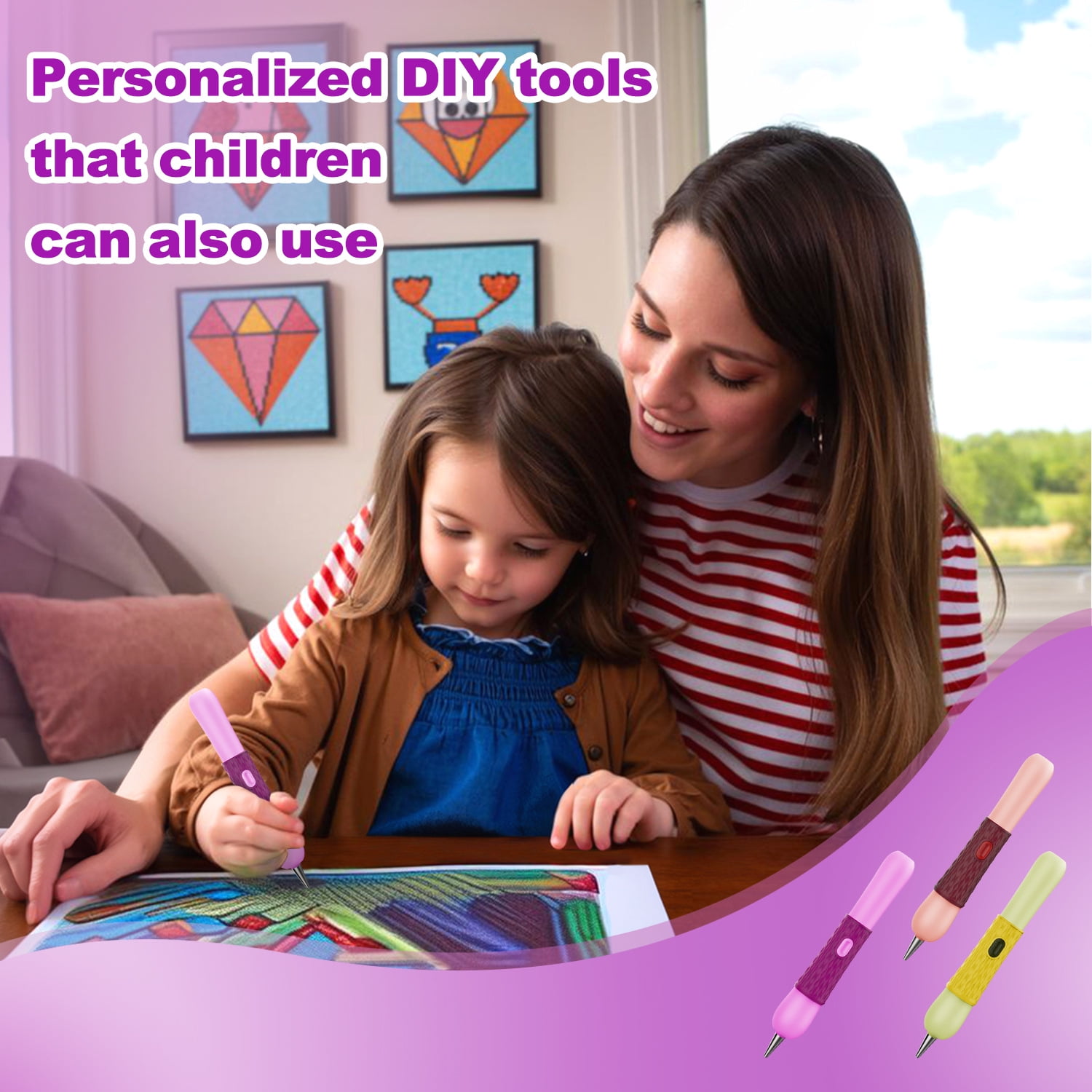 Diamond Painting Pen, Vacuum Diamond Art Pen no Wax Needed, Cordless & Quiet, Rechargeable Battery, Lightweight Design, Diamond Art Accessories for Adults, Gift for Diamond Art Fan, Purple
