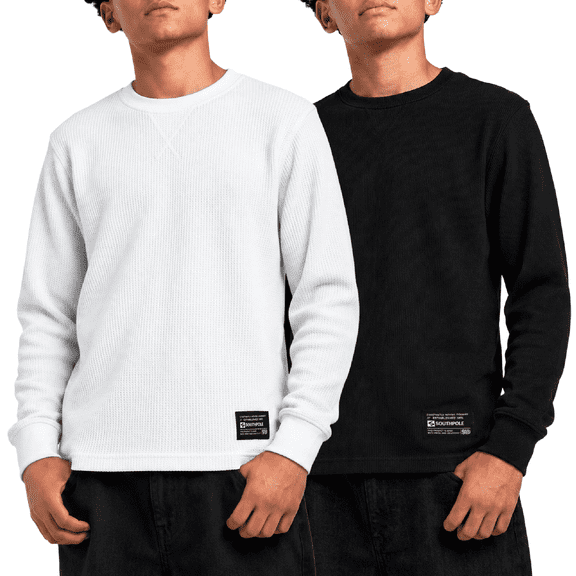 Southpole Boys Thermal Henley Shirt - Waffle Knit Warm Long Sleeve Boys Henley Shirt 2 Pack Casual Top