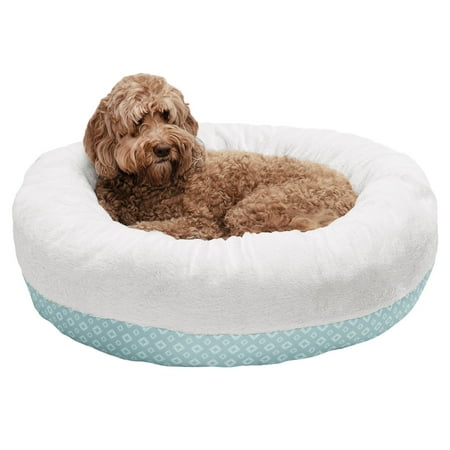 UPC: 0842229130348 | Furhaven Pet Products Plush & Diamond Print Calming Donut Pet Bed – Aqua Large