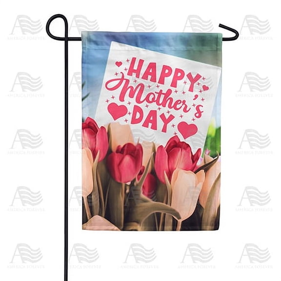 America Forever Happy Mother's Day Tulips Garden Flag 12.5 x 18 inches Red Flower Bouquet Love Heart Double Sided Holiday Seasonal Yard Outdoor Decorative Floral Best Mom Ever Flag