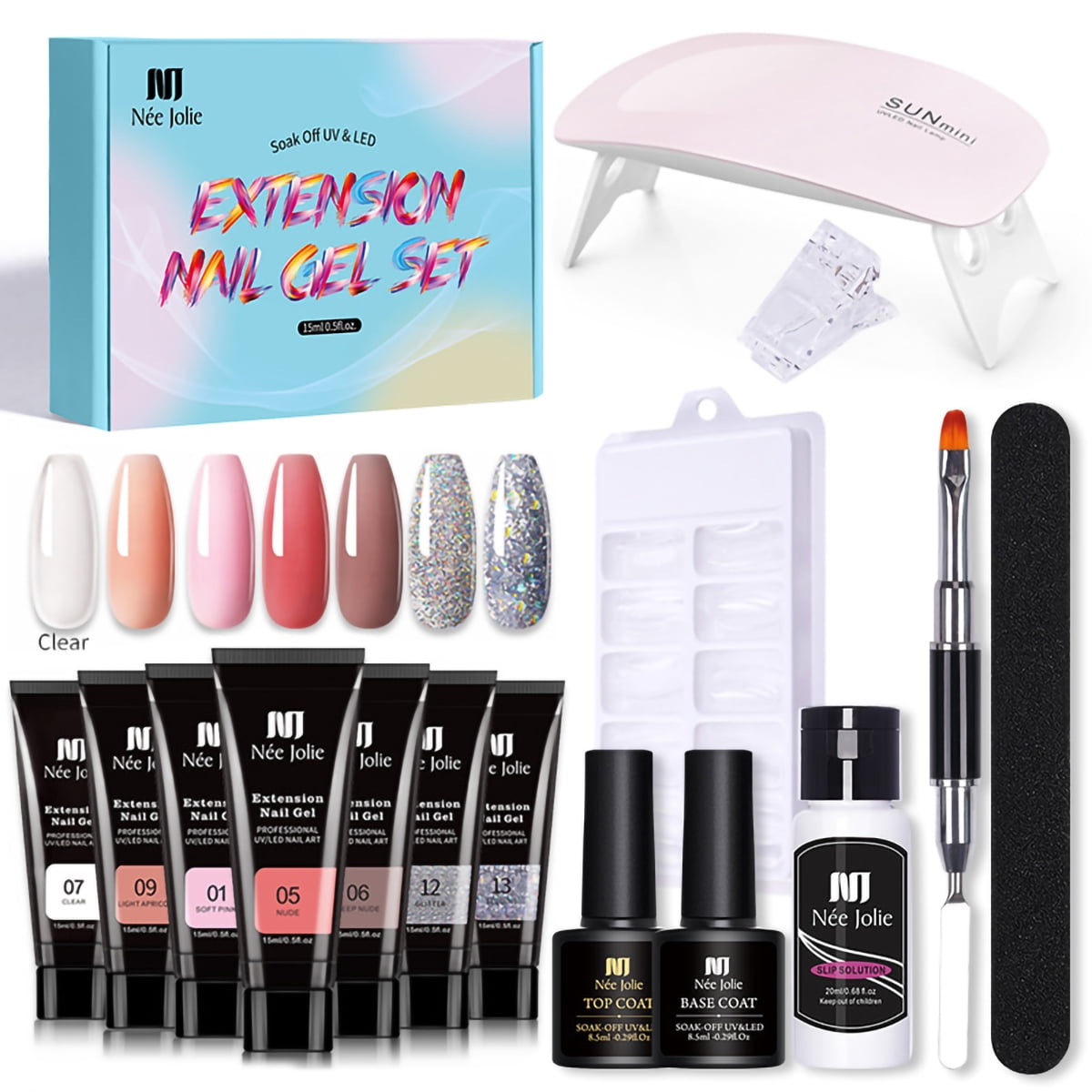 Nail Gel Kit 8 Colors Nail Extension Gel Set with Mini Nail Lamp