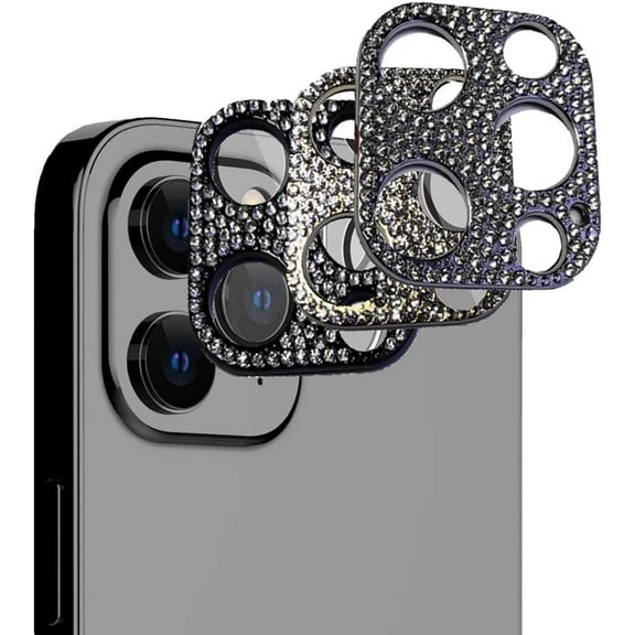 Camera Decorations for iPhone 13 Pro Max Mini 12 Pro 11 Bling Diamond Camera Cover Lens Protective Ring Camera Protector (Black,for 12 Pro Max)
