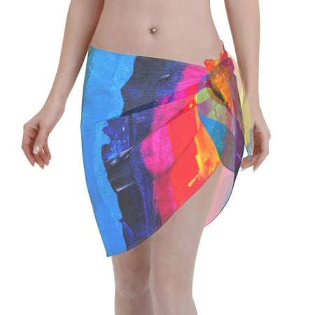Disketp Rainbow Colored Women Swimsuit Cover Up Short Chiffon Summer Beach Sarong Bikini Wrap Skirt Bathing Suit