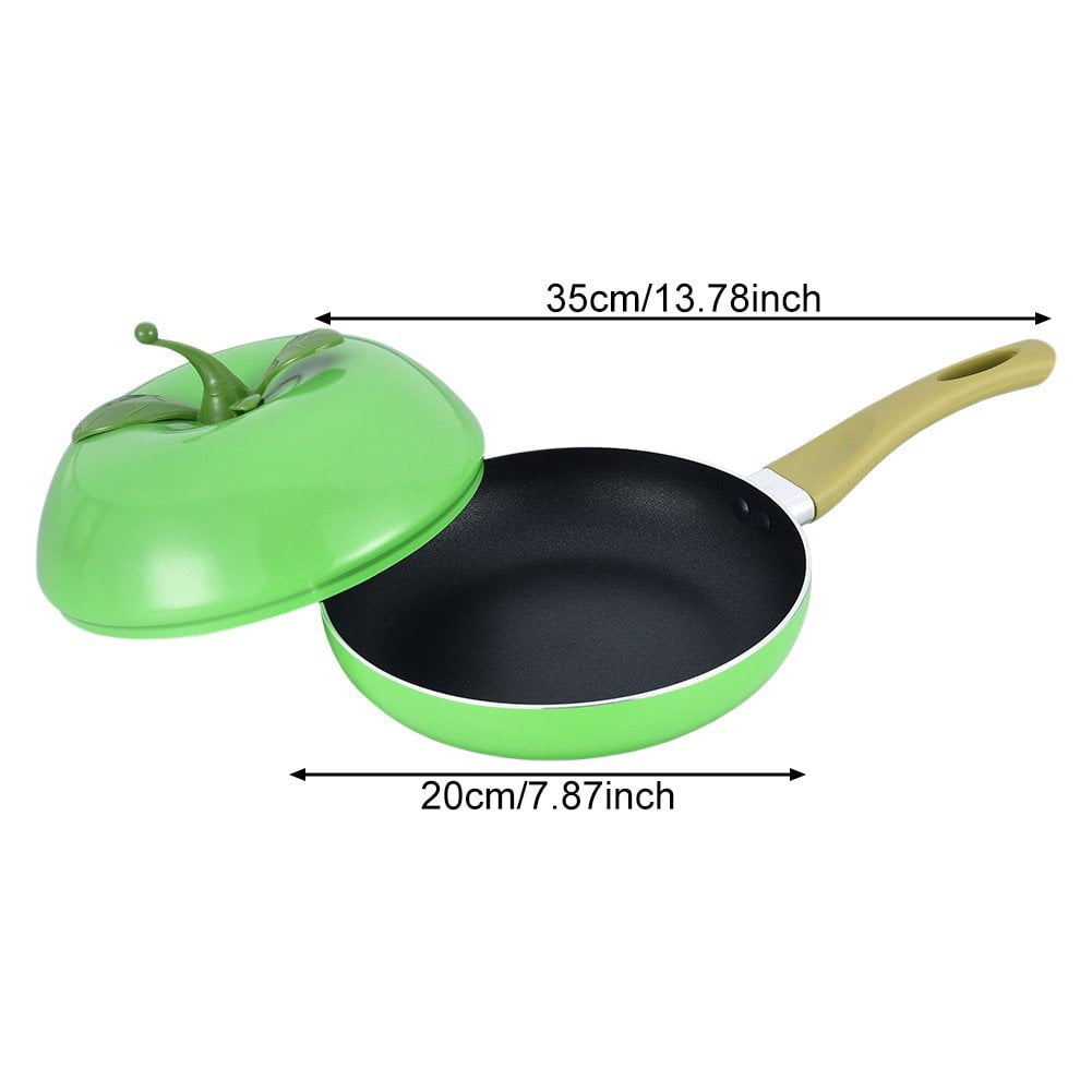 Jiibva 1Pc Green Apple Shape Non Stick Skillet Frying Pan with Lid for Home Induction Cooker
