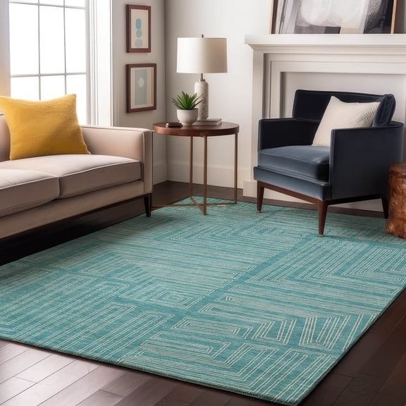 Addison Rugs Mayfield Premium Machine Washable Transitional Geometric Turquoise Rectangle Rug, 10' x 14'
