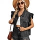 thumbnail image 3 of Chaleco Vaquero con Botones y Puños de Madera para Mujer, Estampado Liso y de Leopardo, Estilo Casual, Elegante, con Bolsillos con Solapa Gris Negro L, 3 of 10