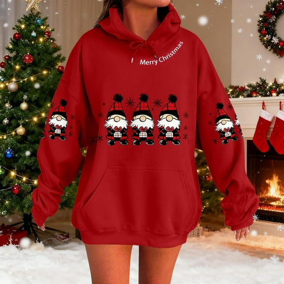 Christmas Sweatshirts for Women Ugly Christmas Sweater Fleece Xmas Holiday Tops Santa Claus Print Hoodies Xmas Long Sleeve Hooded Sweatshirt Fall Outfits 2025 Loose Fit