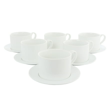 Our Table Simply White 6 Piece 3.75 Inch Porcelain Cups With Saucers Set