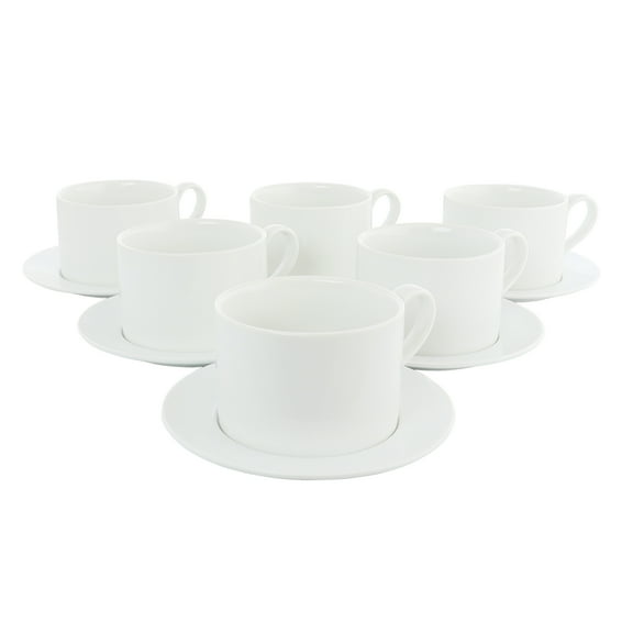 Our Table Simply White 6 Piece 3.75 Inch Porcelain Cups With Saucers Set