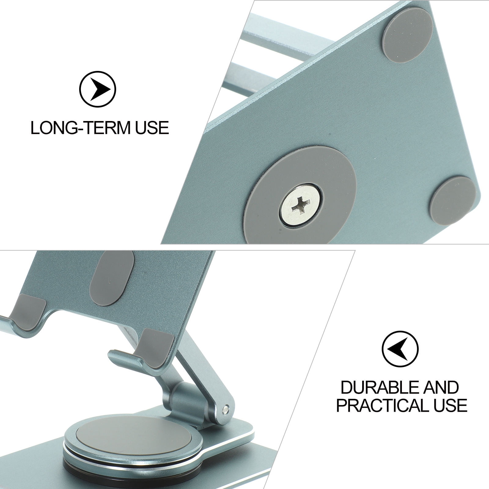 FUEENIRVA Adjustable Grey Aluminum Phone and Tablet Holder with 360° Rotation, Desk Stand for Smartphones and Devices