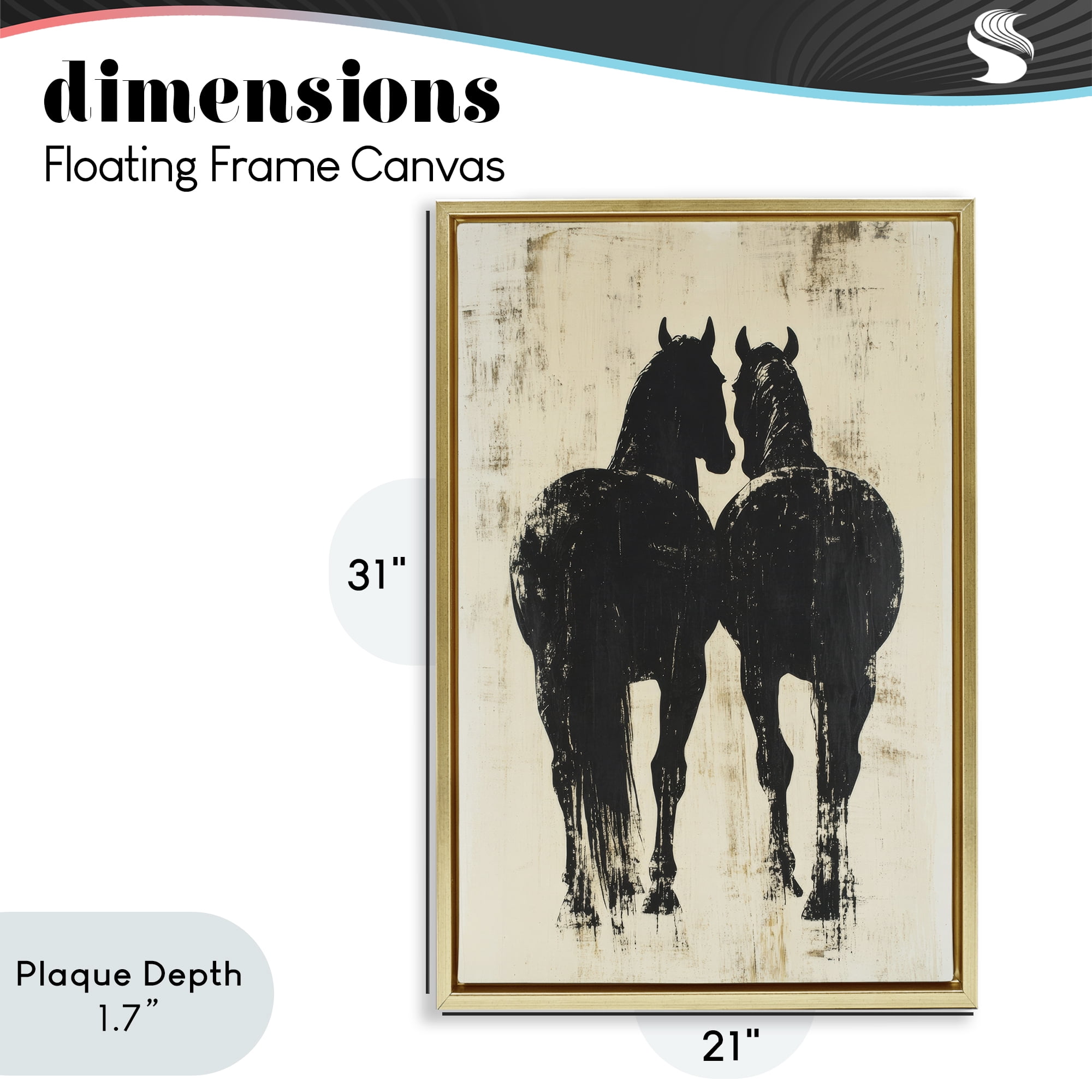 Stupell Industries Twin Horses Facing Away Gold Framed Floater Canvas Wall Art, design by Petal Prints Design