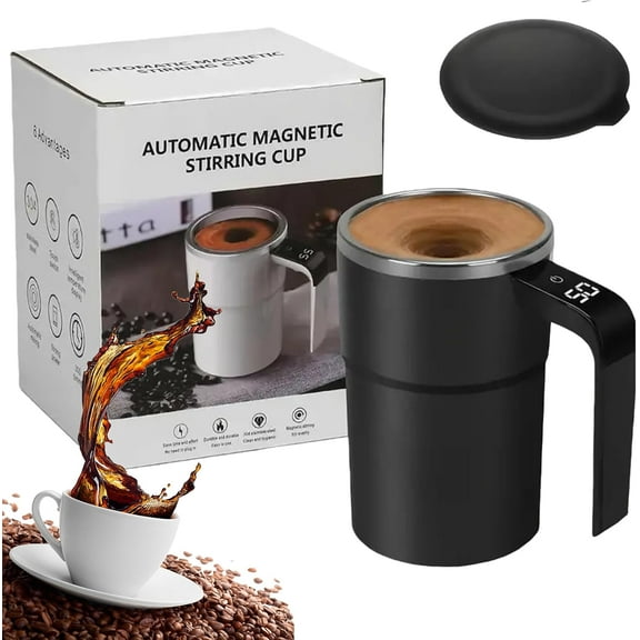 Electric Coffee Mug with Built-in LCD Thermometer,Self-Stirring, USB Rechargeable Travel Mug for Coffee, Milk & Hot Beverages at Home, Office or Car