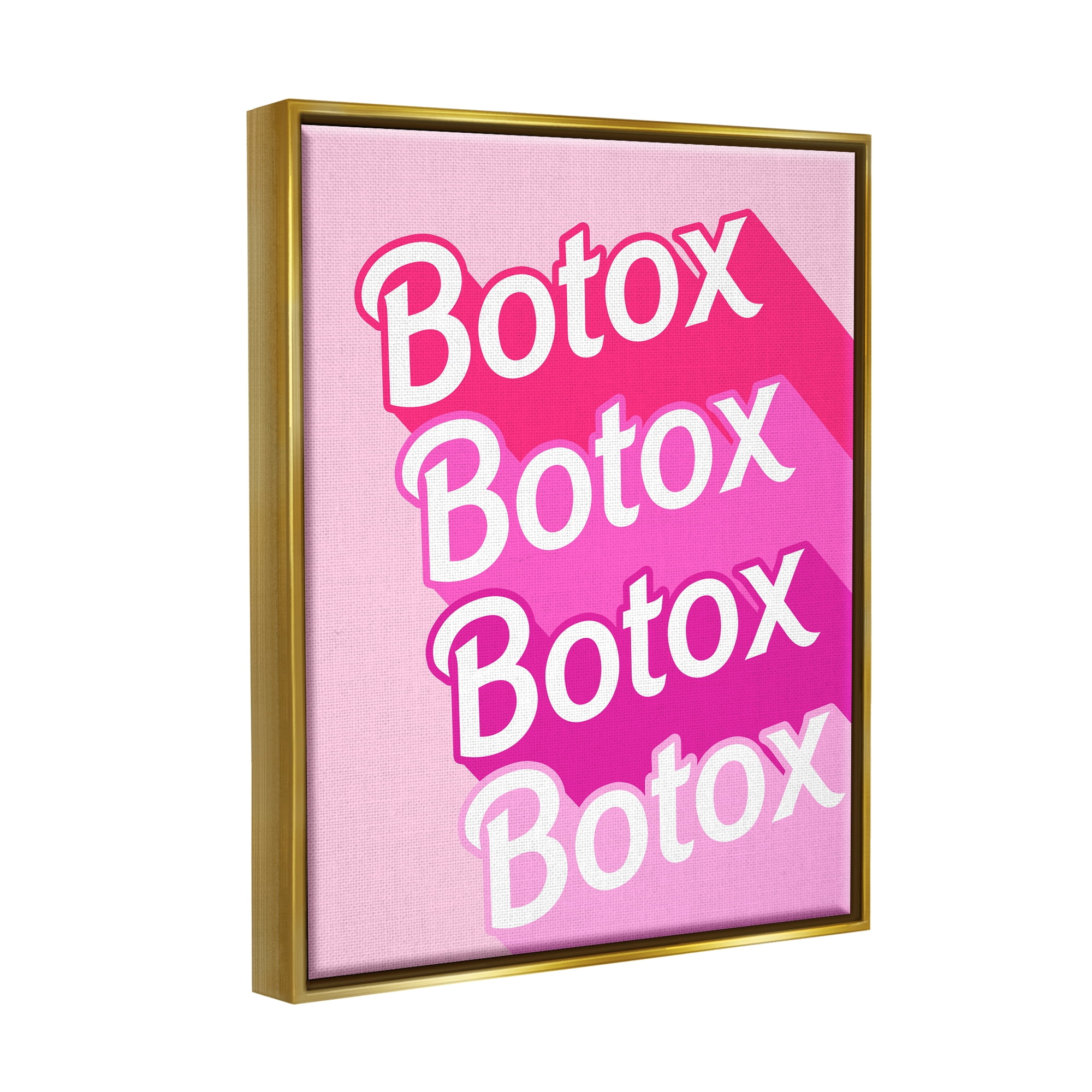 Stupell Industries Glam Pink Botox Phrase Inspirational Painting Gold Floater Framed Art Print Wall Art, 25 x 31