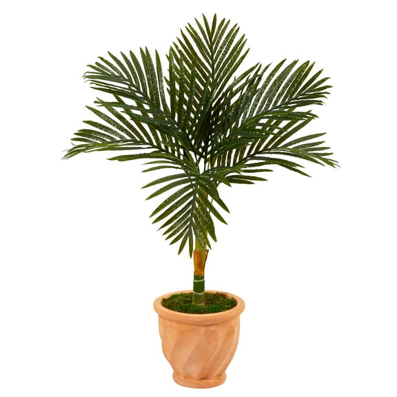 Nearly Natural 3.5' Golden Cane Artificial Palm Tree in Terracotta Planter