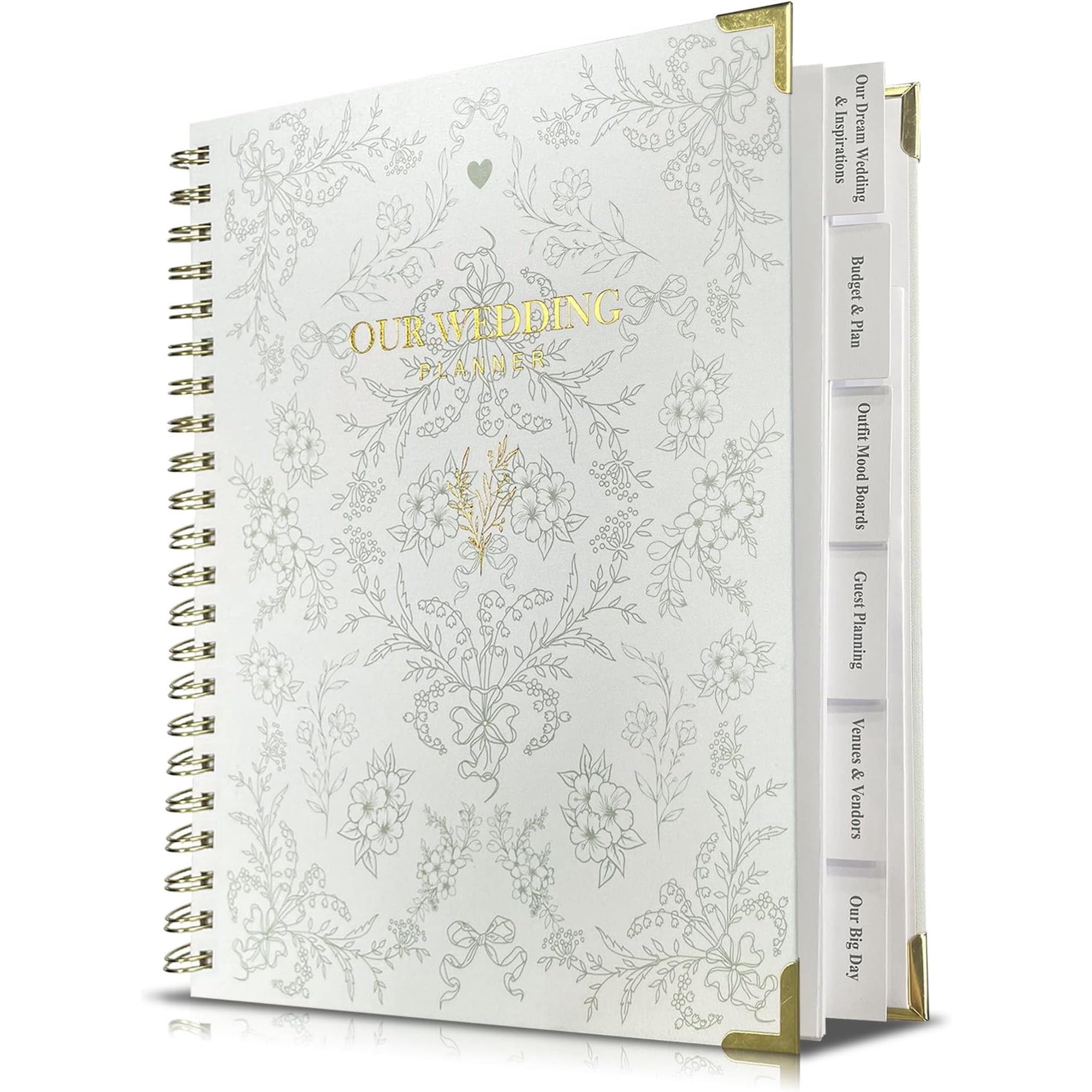 Wedding Planner Book and Organizer | Bridal Wedding Planner Book with Countdown Calendar & Checklists | A Meaningful Engagement Gifts for Couples, Green & White Floral
