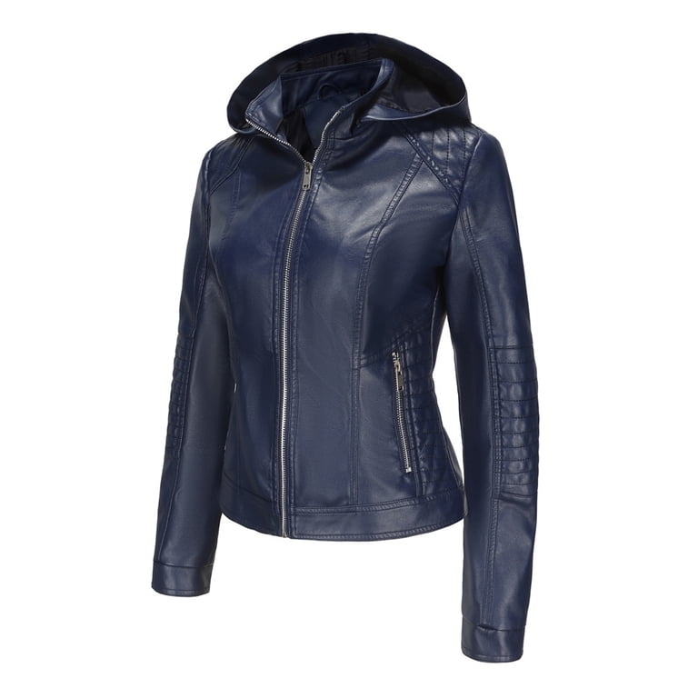 IROINNID Women's Faux Leather Jacket Long Sleeve Notch Lapel
