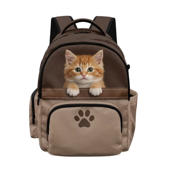 Xixirimido Cat & Paw Brown Print Backpack for Boys Girls Elementary Middle School Bookbag Kids Lightweight Back Pack Multi Pocket School Bags Large Capacity