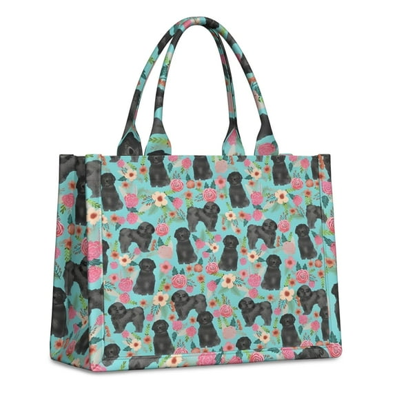 Large Capacity Tote Bag,Bichon Dog Blue Florals Handbag Fashion Luxury Tote Bag,15.7"x13"x 5.1" Inches,Laptop Compatible
