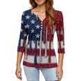thumbnail image 4 of Women's 250th Anniversary USA Shirt Patriotic American Flag Print V-Neck Button 3/4 Sleeve T-Shirt, 4 of 6