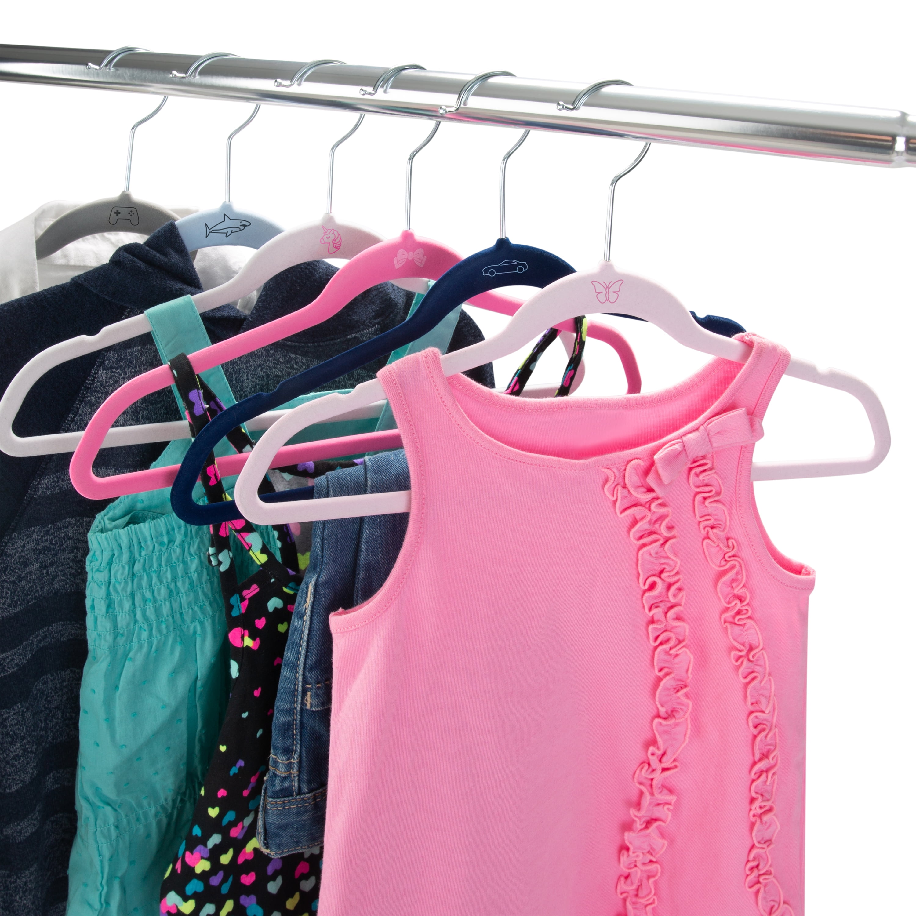 Simplify Kids 100 Pack Velvet Hangers with Butterfly Icon in Blush Pink