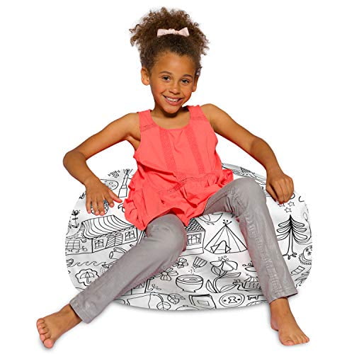Posh Creations Bean Bag Chair for Kids, Teens, and Adults Includes Removable and Machine Washable Cover, 27in - Medium, Canvas Coloring Fabric - Fun World