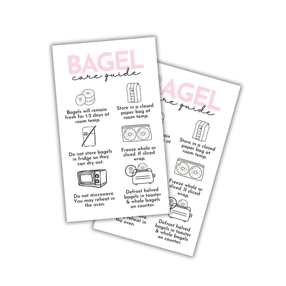 Bagel Care Instruction Cards  50 pk 2x3.5 Guide Baker Bread Tips Client Baking Storage Container Sourdough Starter Labels Stickers