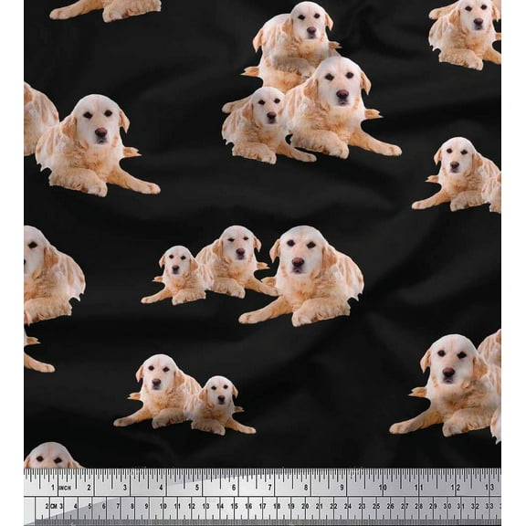 Soimoi Cotton Duck Fabric Golden Retriever Dog Print Fabric by Yard 42 Inch Wide