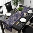 thumbnail image 3 of Abstract Blue Gold Table Runner 90 Inches Long, Luxurious Traditional Flower Leaf Kitchen Coffee Dining Table Decoration for Home Party Birthday Wedding Home Decor 13x90 Inches, 3 of 8