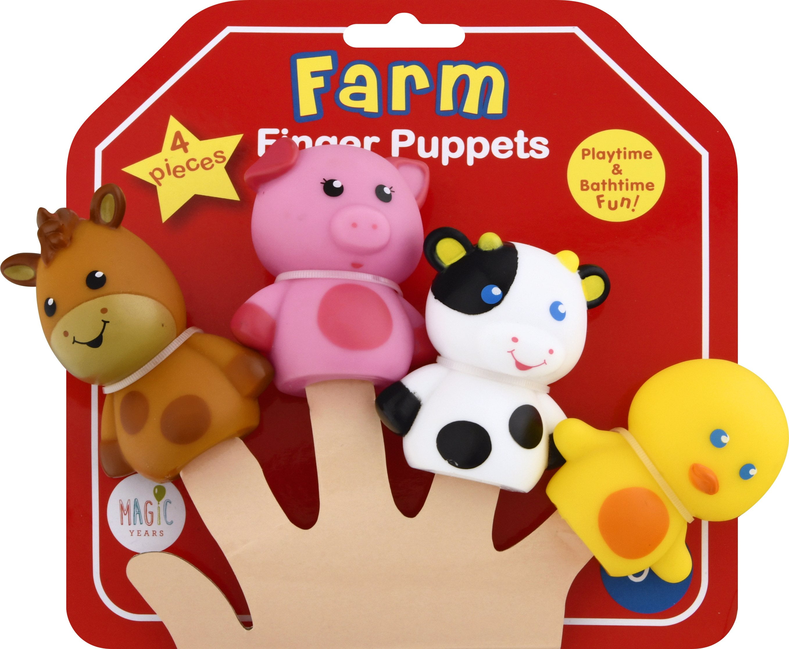 Brand New Farm Animals Bathtub Finger Puppets Primark Horse Pig Chick Cow & Barn 