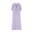 thumbnail image 5 of VBTAPA Cotton Linen Dresses for Women 2025 Trendy V Neck Front Tie Maxi Dress Elegant 3/4 Sleeve Long Sundress Flowy Beach Vacation Dresses Purple S, 5 of 7