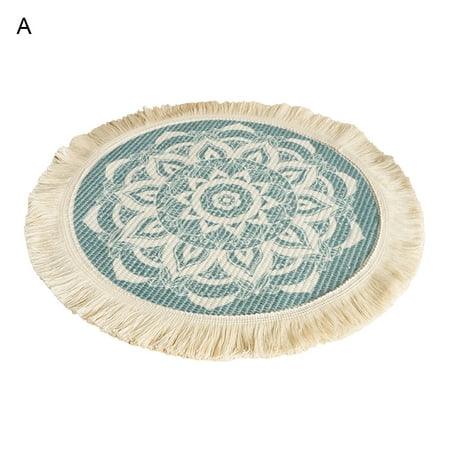 

Mandala Round Placemats Boho Cotton Woven Macrame Tassels Table Mats Washable Heat Resistant Neutral Place Mat for Dining Room Kitchen Table Decor