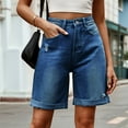 thumbnail image 6 of Womens Jean Shorts Knee Length Trendy Y2k High Waisted Wide Leg Casual Summer Shorts with Pockets Dark Blue L, 6 of 9