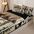 thumbnail image 3 of Castle Fairy Vintage Patchwork Wildlife Zipper Twin Comforter Sets with Fitted Sheet and 2 Pillowcases,Bear Elk Pine Cabin Paw Zipper Bedding Set,Sepia Brown Cream,Black Reversible,4-Piece, 3 of 6