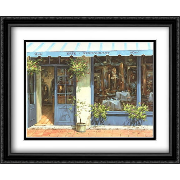Cafe de Paris 2x Matted 34x28 Large Black Ornate Framed Art Print by Viktor Shvaiko