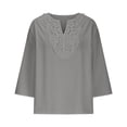thumbnail image 4 of Summer Akafmk 3/4 Sleeve Shirts for Women,Summer Womens Cotton Linen Top,Solid Color Lace Loose V-neck Shirt Top, 4 of 5