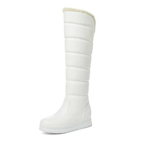 

Avamo Ladies Waterproof Boot Knee High Winter Shoes Faux Fur Snow Boots Outdoor Warm Shoe Walking Casual Plush Lined White 7.5