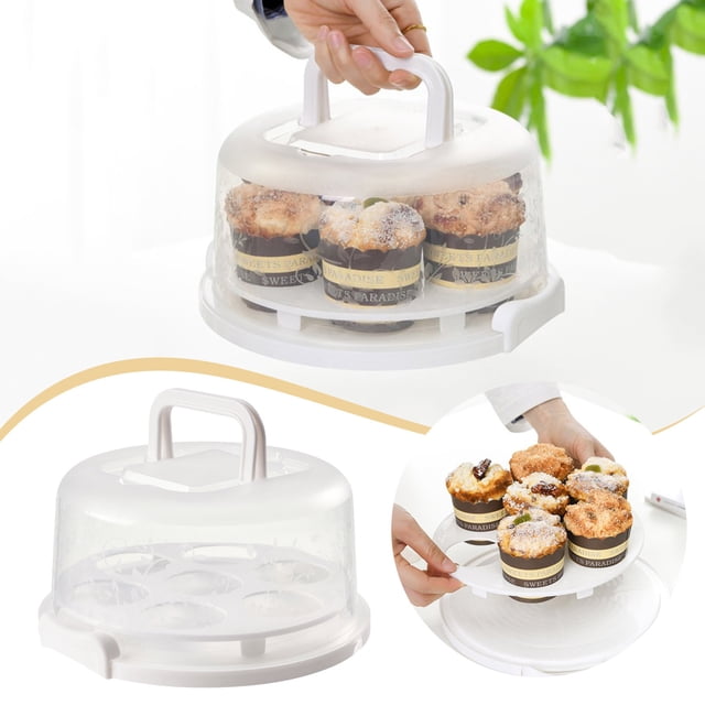 Cake Container Plastic Cover Lid Cake Cupcake Holder Portable Round Two Sided Base For Cookies Fruit Etc