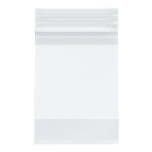 Plymor Zipper Reclosable Plastic Bags w/ White Block, 2 Mil, 3" x 4