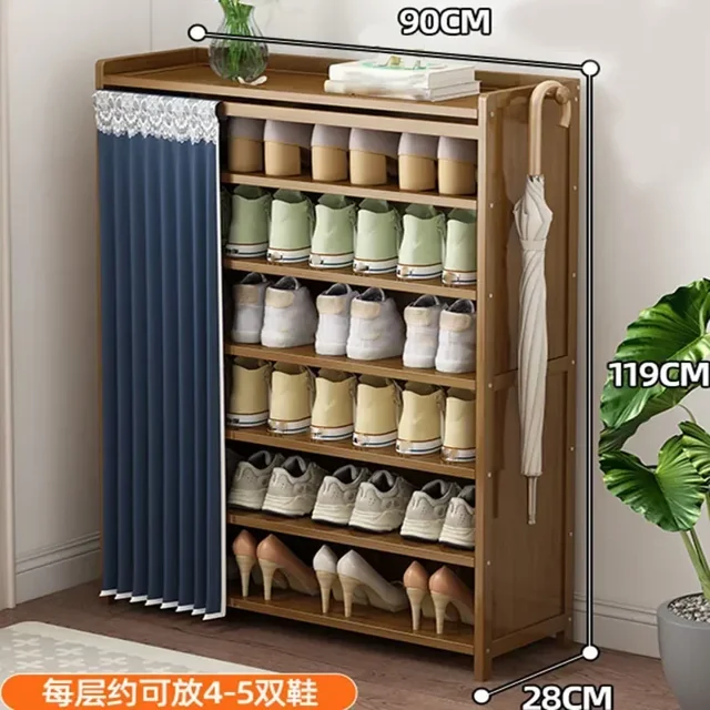 Armario para zapatos a prueba de polvo, almacenamiento sencillo, fácil instalación, gancho lateral, cortina gruesa, plegable libremente, Phyllostachys Pubescens