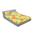 thumbnail image 2 of Citrus Fitted Sheet & Pillow Sham Set, Summer Circle Slices of Lime Lemon and Orange Fruits on Blue Backdrop, Decorative Printed 3 Piece Bedding Decor, Calking, Yellow Marigold and Green, by Ambesonne, 2 of 2