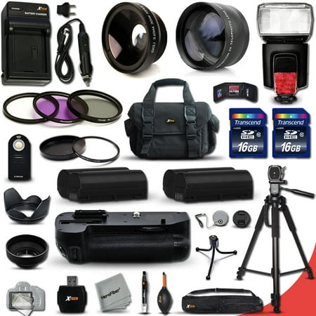 Mega Pro 34 Piece Accessory Kit for Nikon D7000 DSLR Camera Includes High Definition 2X Telephoto Lens + High Definition Wide Angle Lens + Multi Power Battery Grip + 2 High Capacity EN-EL15 ENEL15 (Best Wide Angle Lens For Nikon D7000)