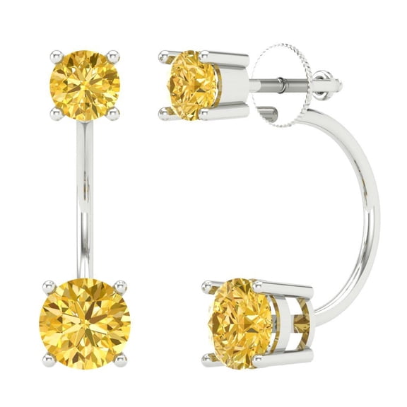 3 ct Screw-Back Stud Earrings for Women | 6.5mm Round Cut Simulated Yellow Diamond | 18K White Gold